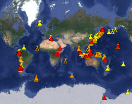 Интерактивная карта вулканов, вулканическая активность