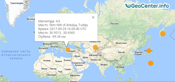 Землетрясение магнитудой 4,6 в Турции, 29 cентября 2017
