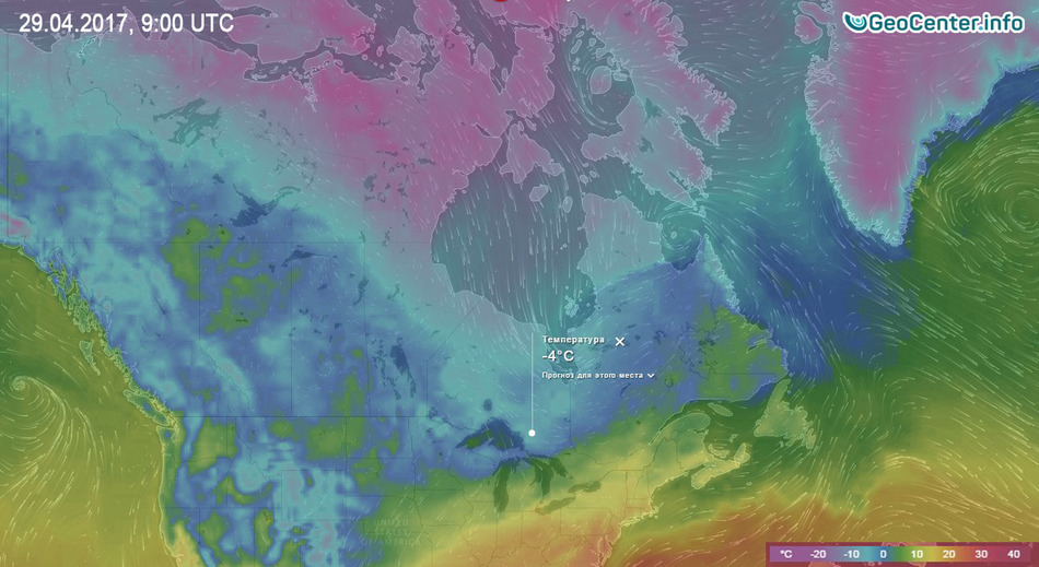 Температурная карта Канады 29 апреля 2017