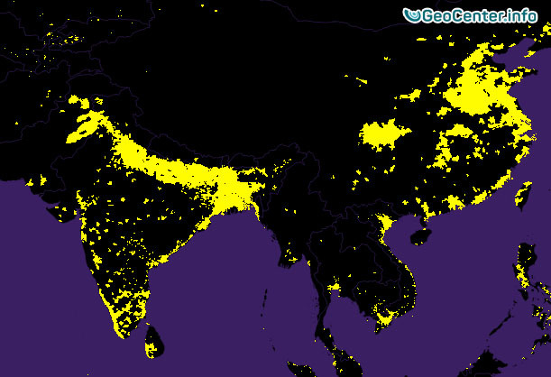 Плотность населения в Азии - Индия, Бангладеш, Китай