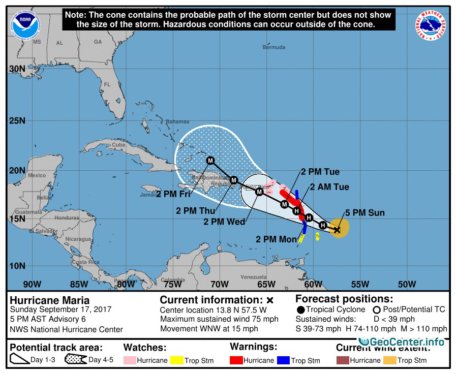 В Атлантическом океане сформировался ураган Мария, сентябрь 2017