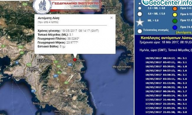 Землетрясения в  Греции на острове Родос и Аттике, май 2017 года.
