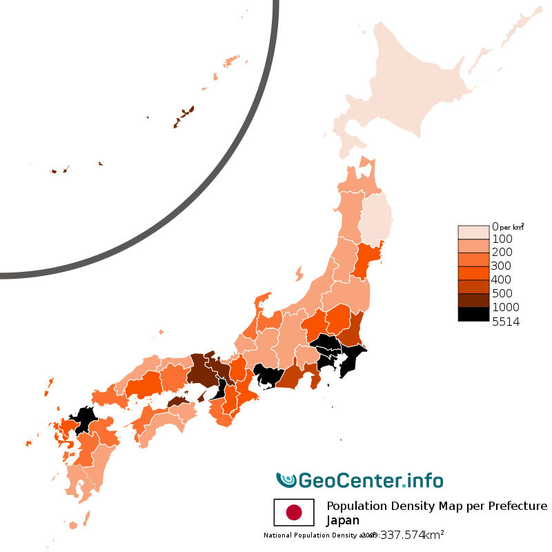 Карта плотности населения Японии