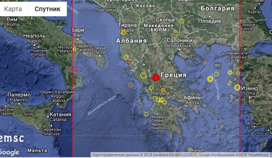 Землетрясение в Греции магнитудой 5.1 утром 31 августа 2018 года