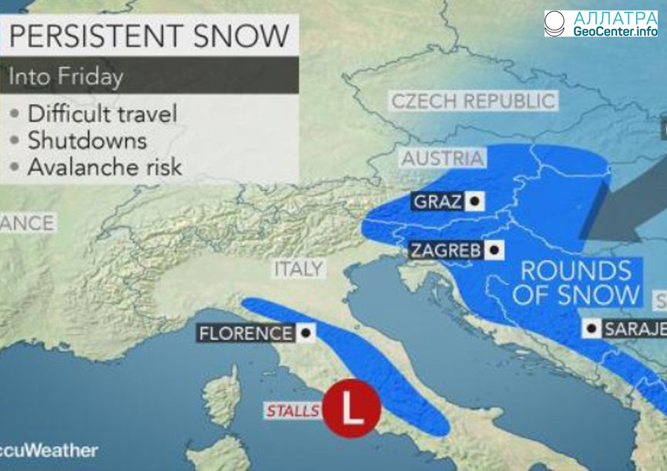 Сильный зимний шторм надвигается на страны Балканского полуострова
