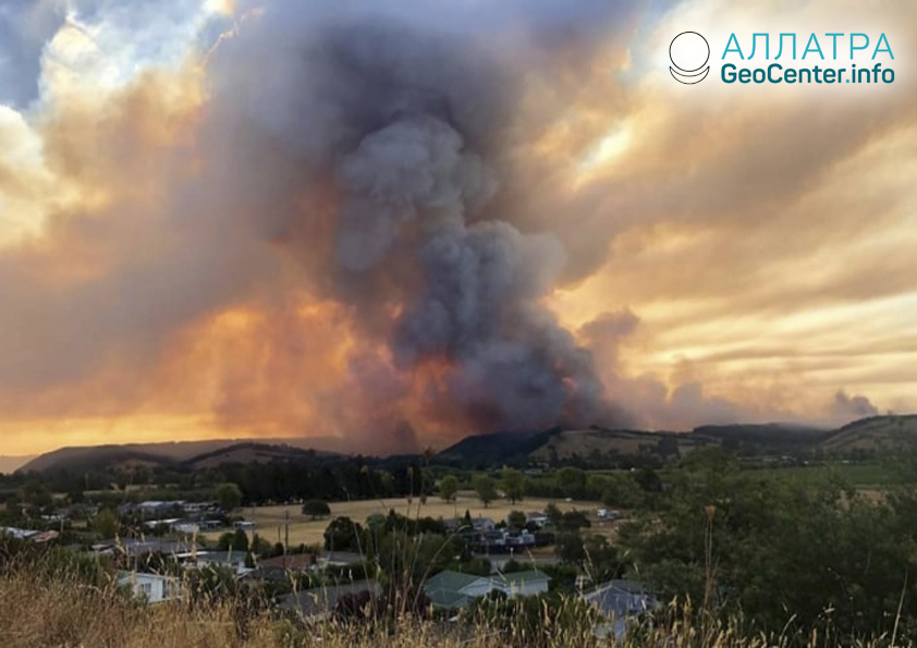 Lesní požáry na Novém Zélandu, únor 2019