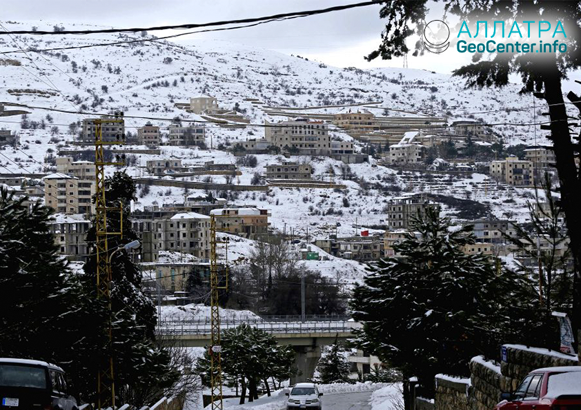 Zasnežená zima v Libanone, január 2019