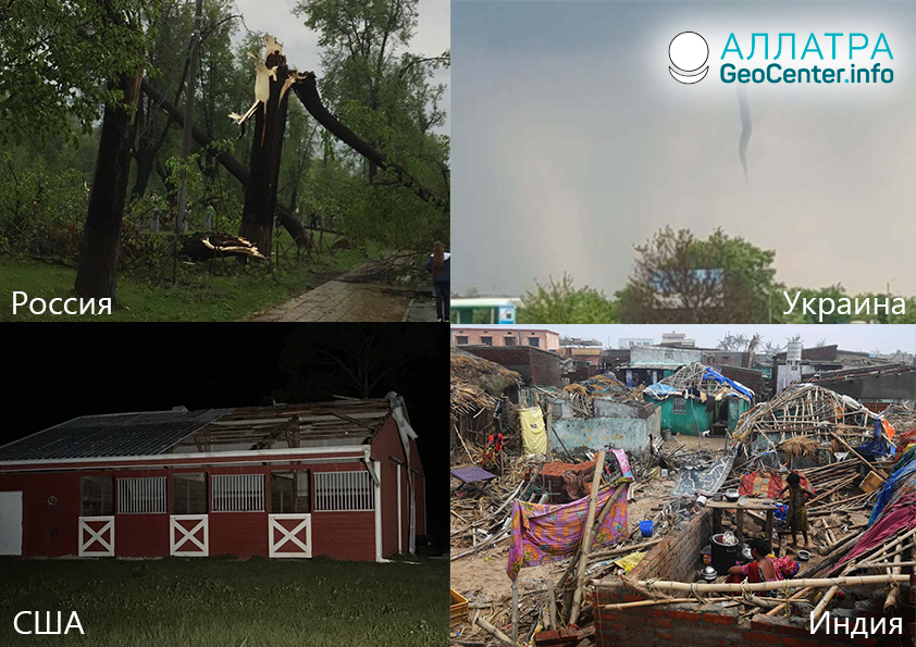 Cyklóny a tornáda, smršte a víchrice vo svete, 1.-14. mája 2019