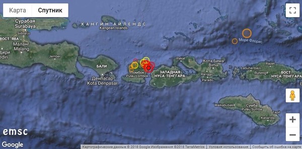 Мощное землетрясение в Индонезии, август 2018 г.