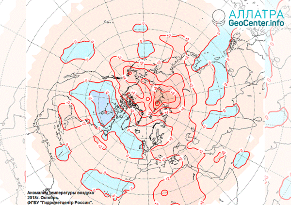 Температурные аномалии октября 2018 года
