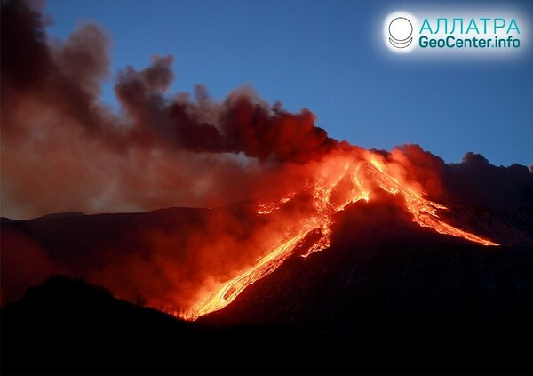 Активность вулкана Этна в Италии