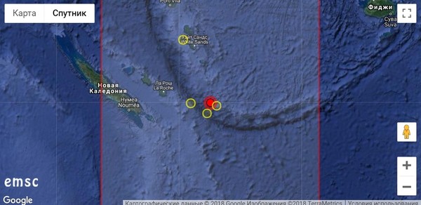 Мощное землетрясение у Новой Каледонии 29 августа 2018 г.