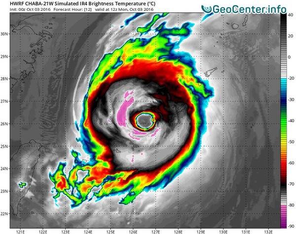 Супертайфун &quot;Чаба&quot; достиг наивысшей 5 категории опасности