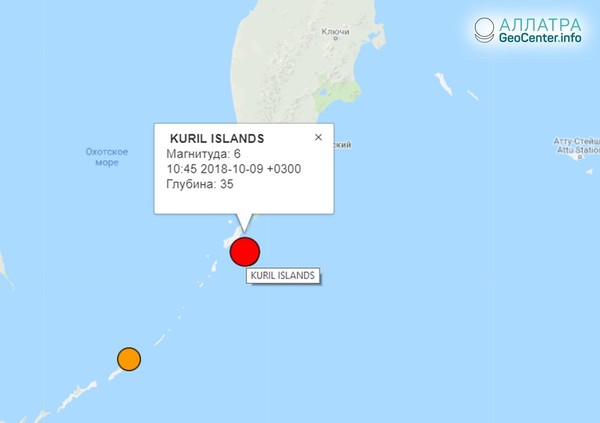 Крупное землетрясение у берегов Северных Курил 9 октября 2018 г.