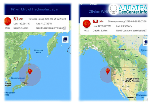 Взаимосвязь крупных землетрясений в Японии и США